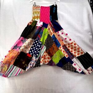 EUC Tribe Azure Women’s Patchwork Drop Crotch Harem Pants size S/M